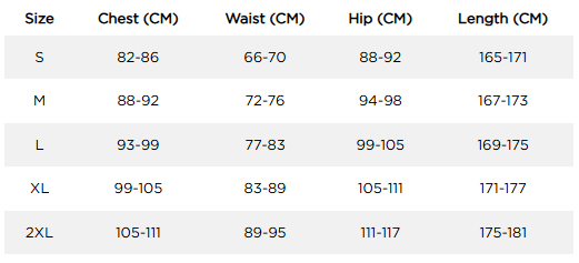 JOBEwetsuiteSavannahSizeChart