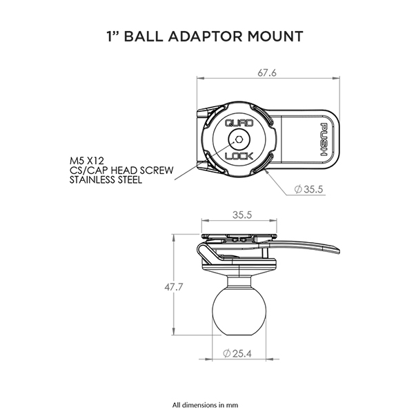 products/100/005/876/15/Motociklinio laikiklio adapteris Quad Lock 1-inch Ball Adaptor Mount_4.jpg
