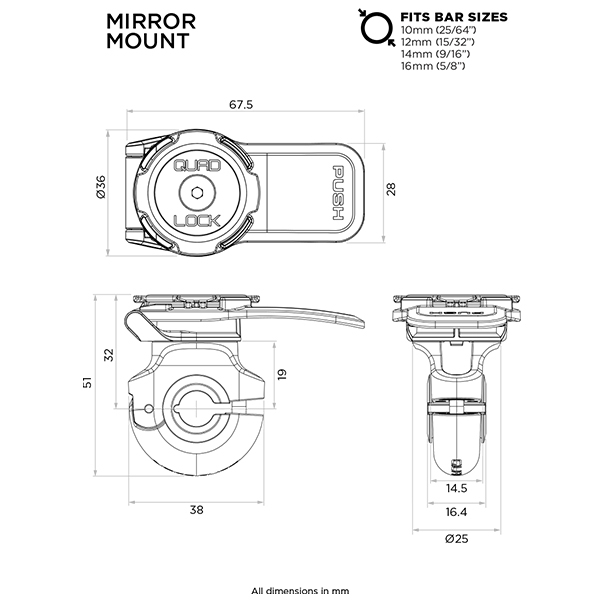 products/100/005/900/72/Motociklinio laikiklio tvirtinimas ant veidrodelio Quad Lock Mirror Mount_2.jpg