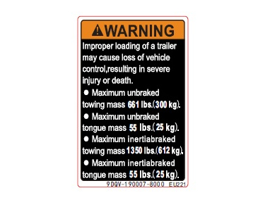 9DQV-190007-8000 INSTRUCTION LABEL, TOWING LOAD