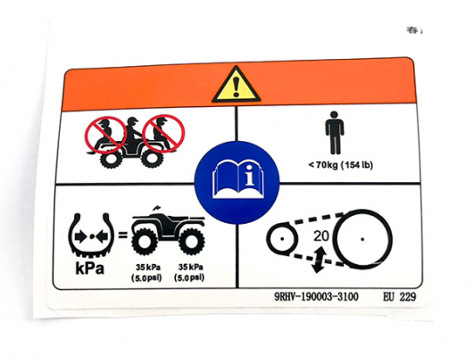 9RHV-190003-3100 INSTRUCTION LABEL, VEHICLE LOAD