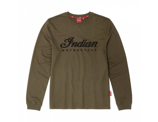 Marškinėliai Indian Motorcycle Men's Loopback Script Long Sleeve T-Shirt Khaki Žali