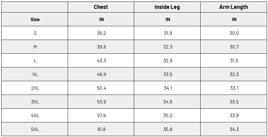 IndianMotorcycleSizeChartTable