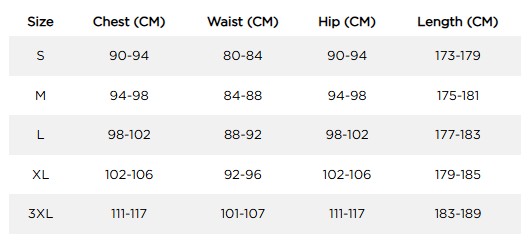 JOBEwetsuitAtlantaSizeChart
