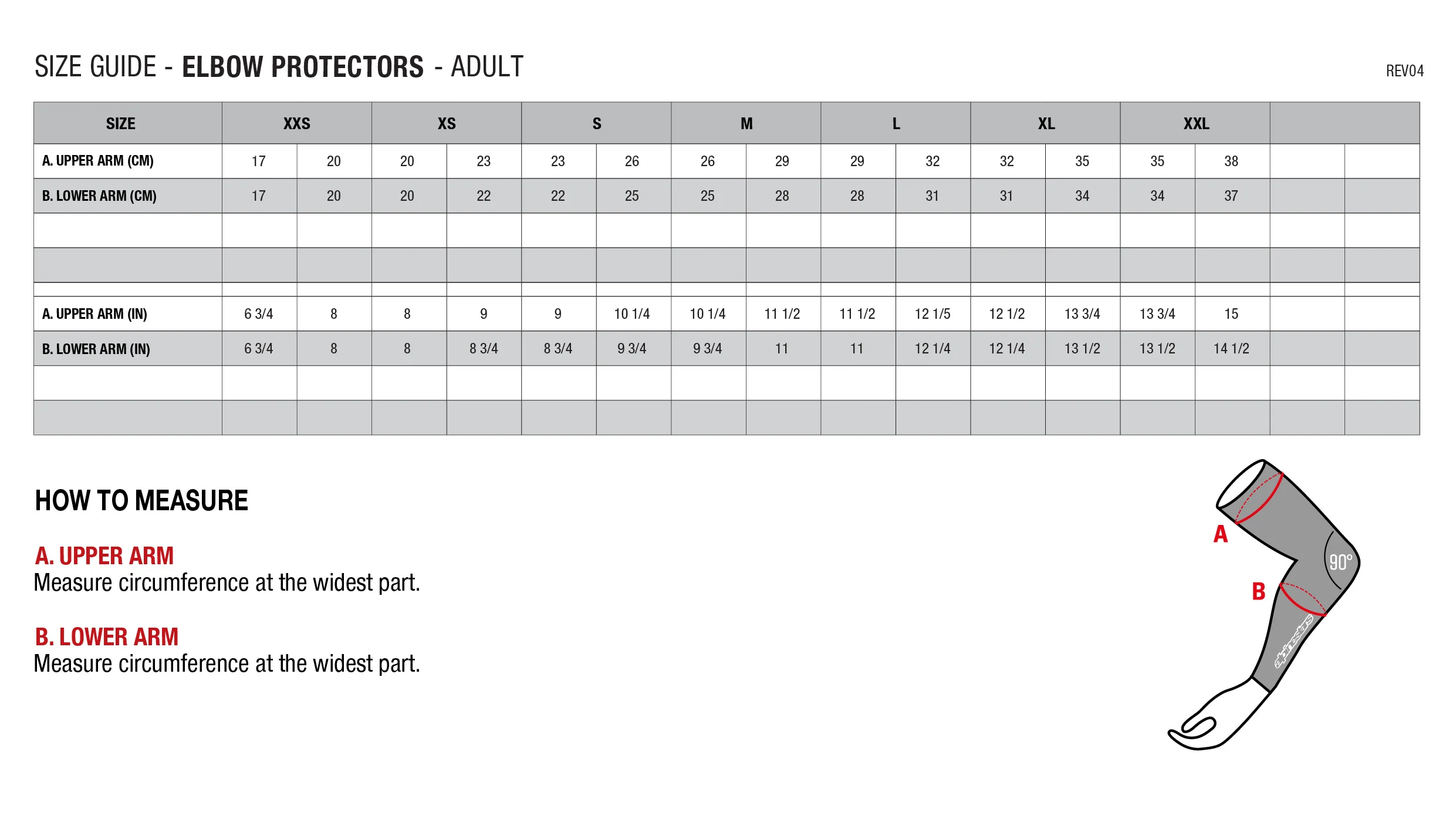 AlpinestarsElbowSizeChart