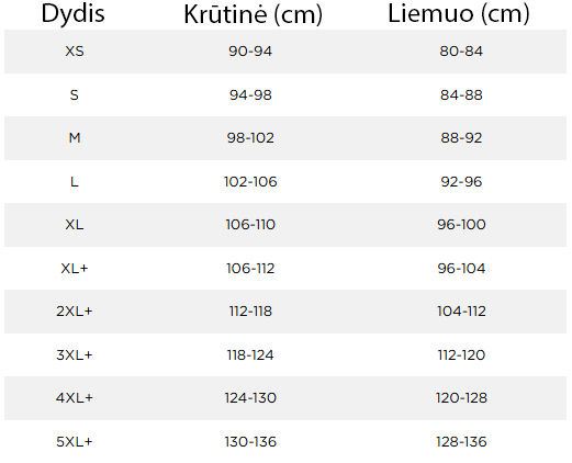 JOBEneopreneVestMenSizeChart