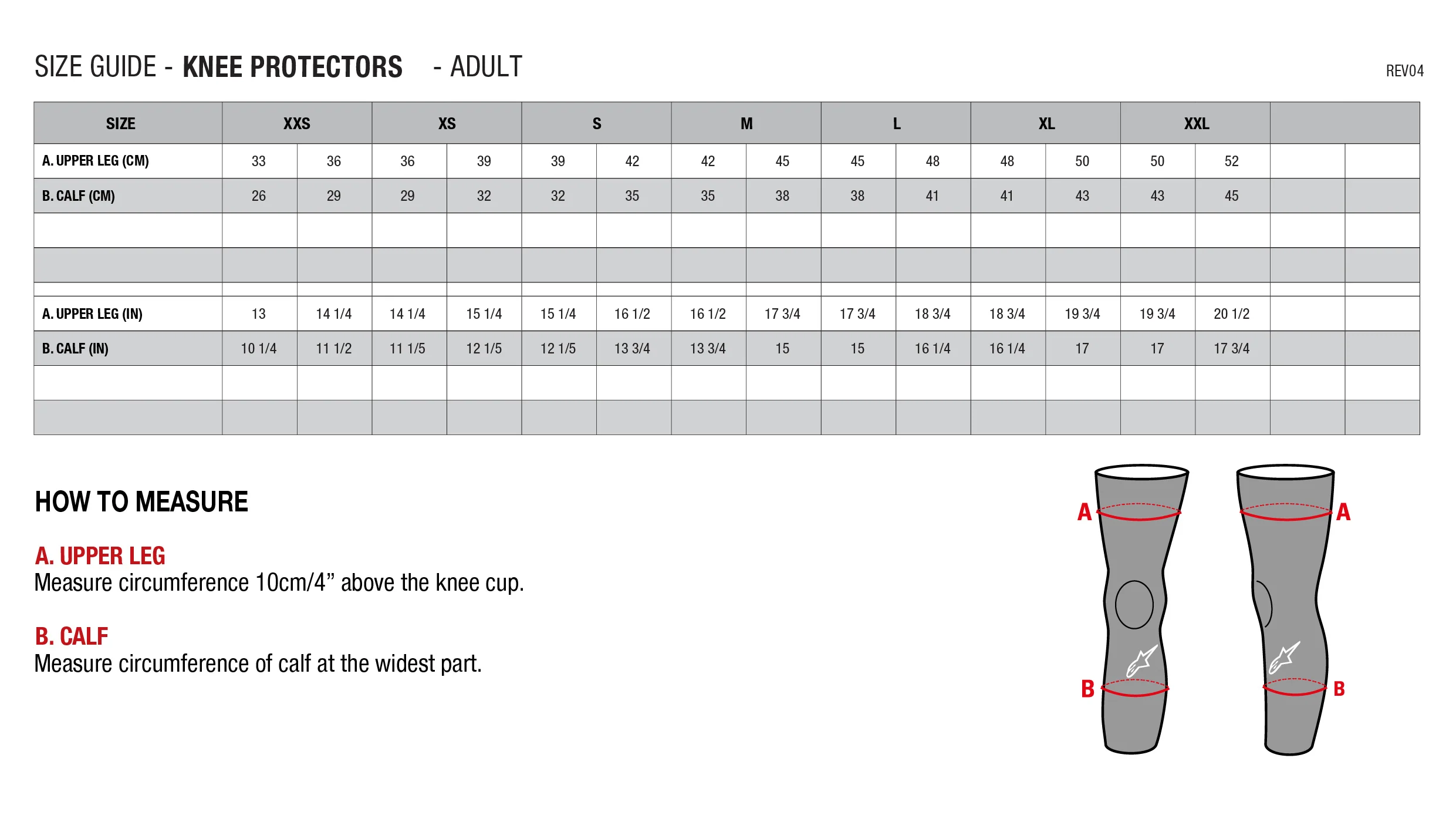 AlpinestarsKneeSizeChart